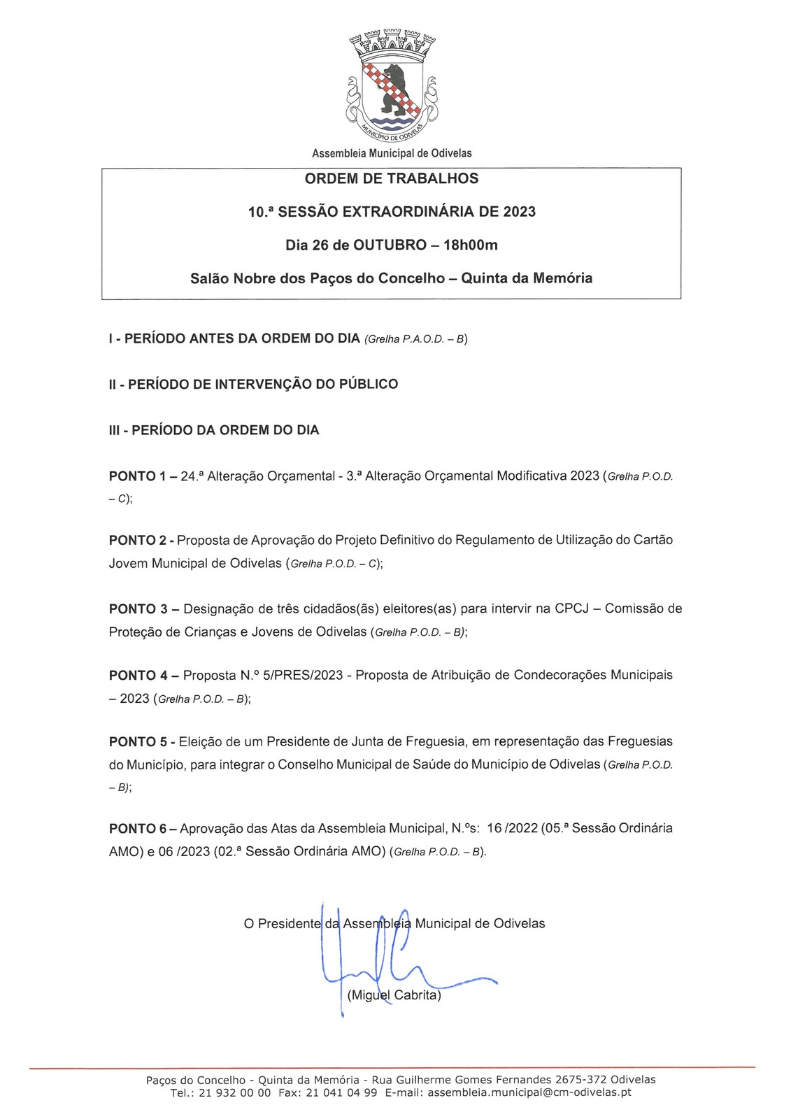 10.ª Sessão Extraordinária 2023