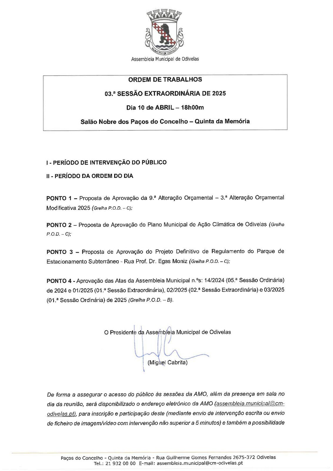 03.ª Sessão Extraordinária de 2025
