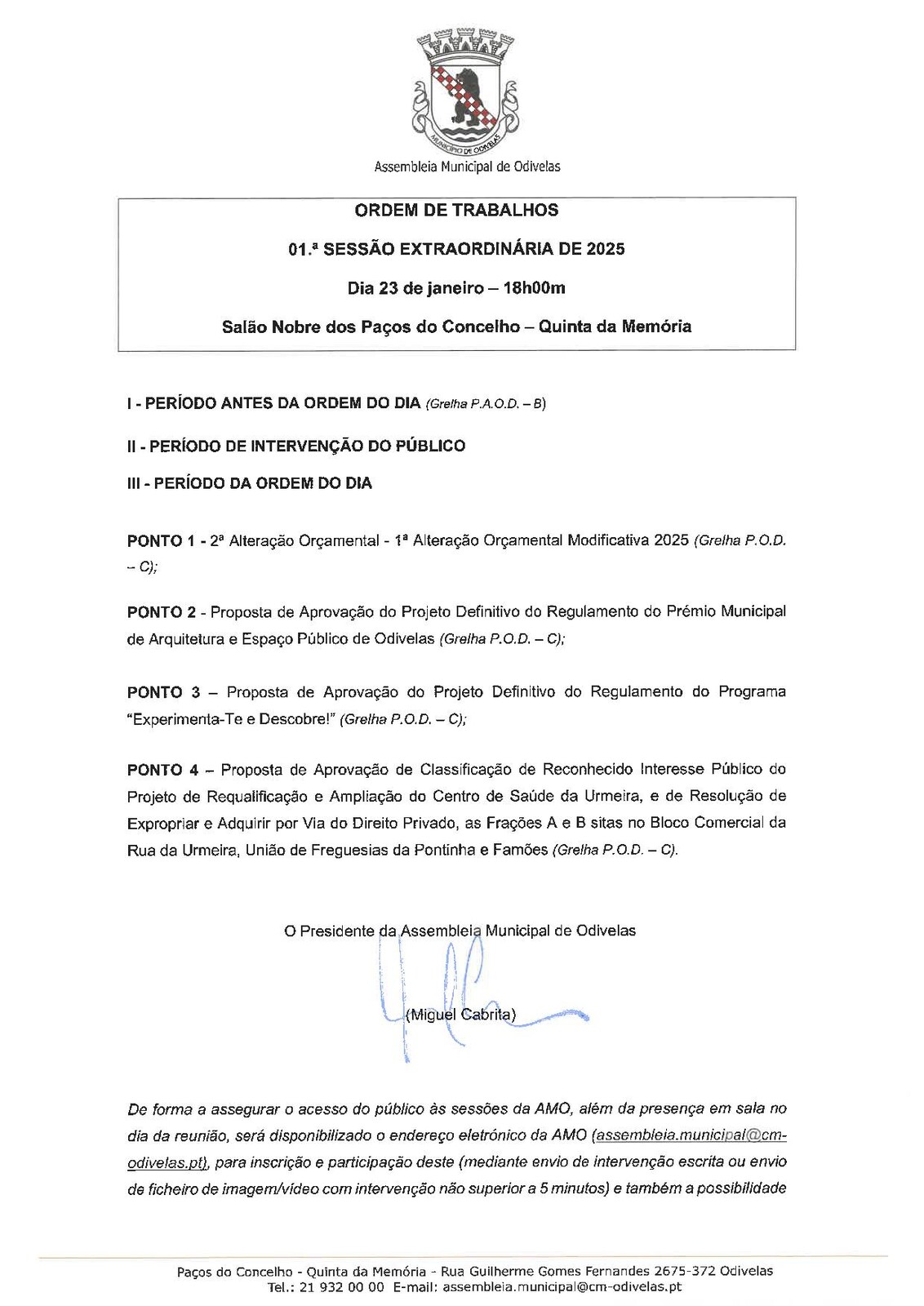 01.ª Sessão Extraordinária 2025