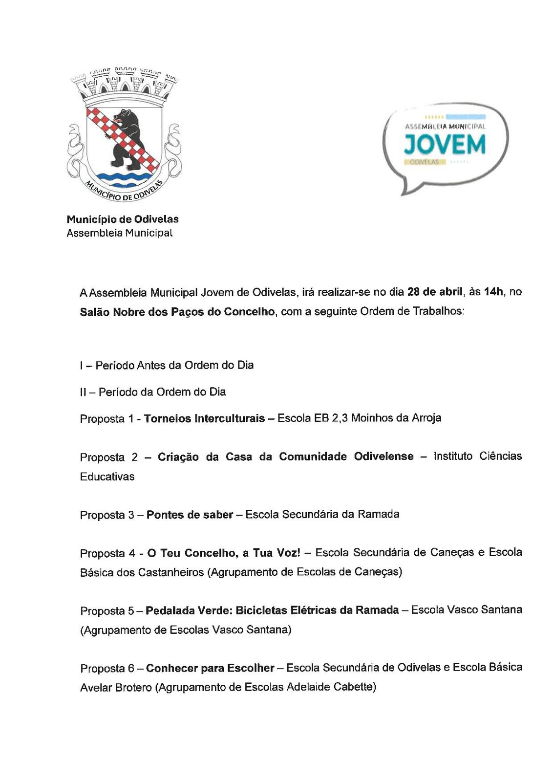 Assembleia Municipal Jovem de Odivelas - Adiada