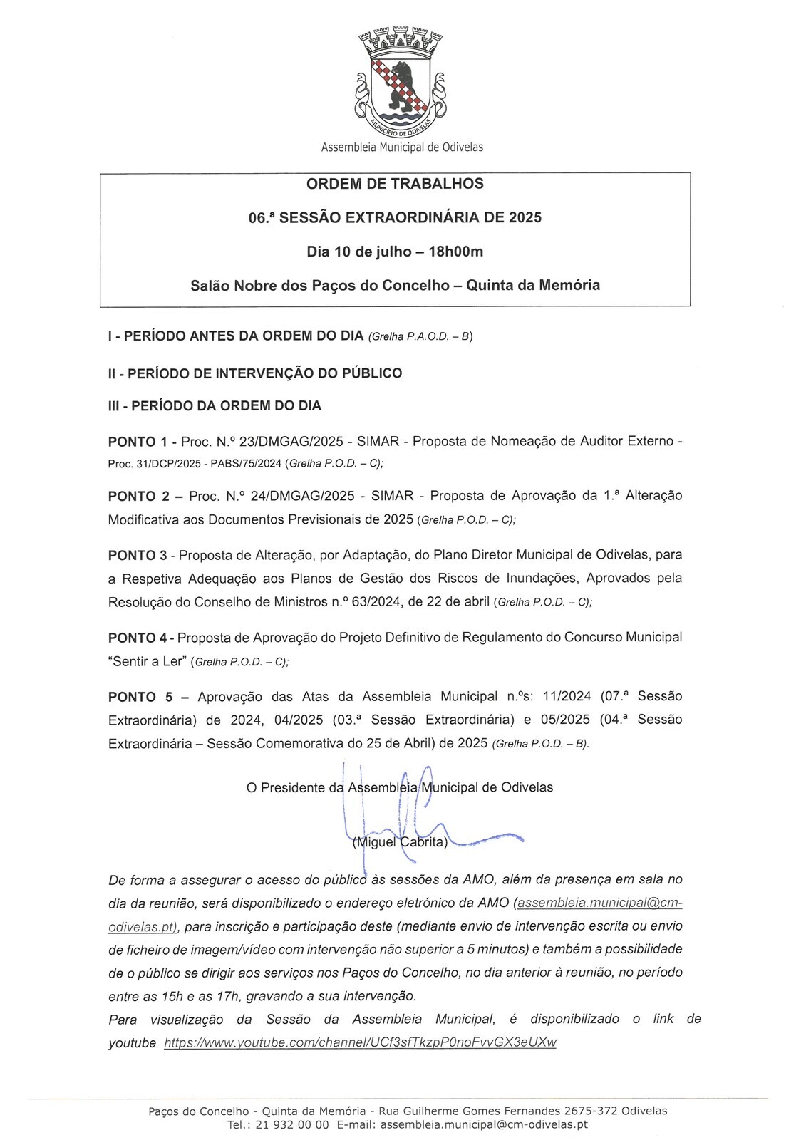 06.ª Sessão Extraordinária de 2025